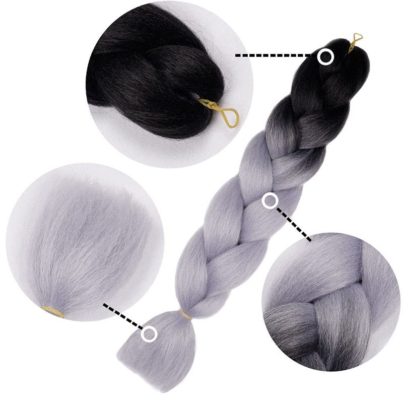 AIDUSA Ombre Braiding Hair Gray Braiding Hair Extensions 5pcs Synthetic Braids 24 Inch 2 Tones Gray Hair for Box Braids Crochet Braids 100g (#28 Black to Grey) - Image 2